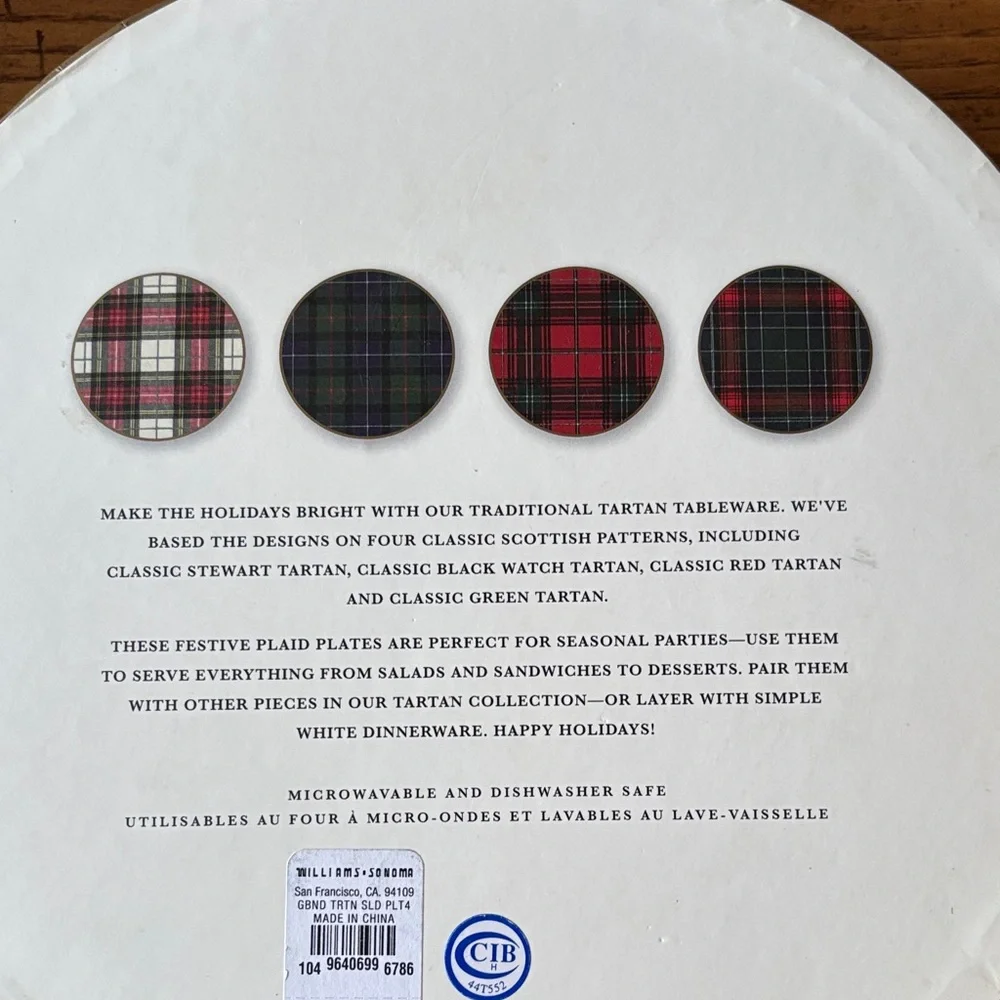 Williams Sonoma Red and Black Tartan Plates